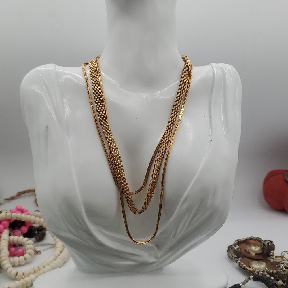Bricklay Gold Tone Estate Necklace Choker 16 Inch N3615